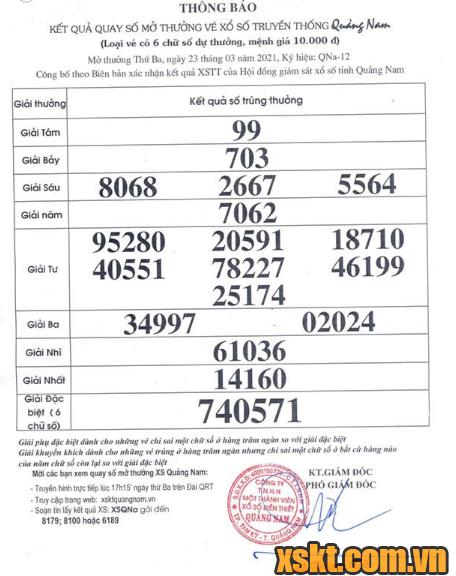 Xem kết quả xổ số Quảng Nam hôm nay 23/3: XSQNA thứ 3 hàng tuần
