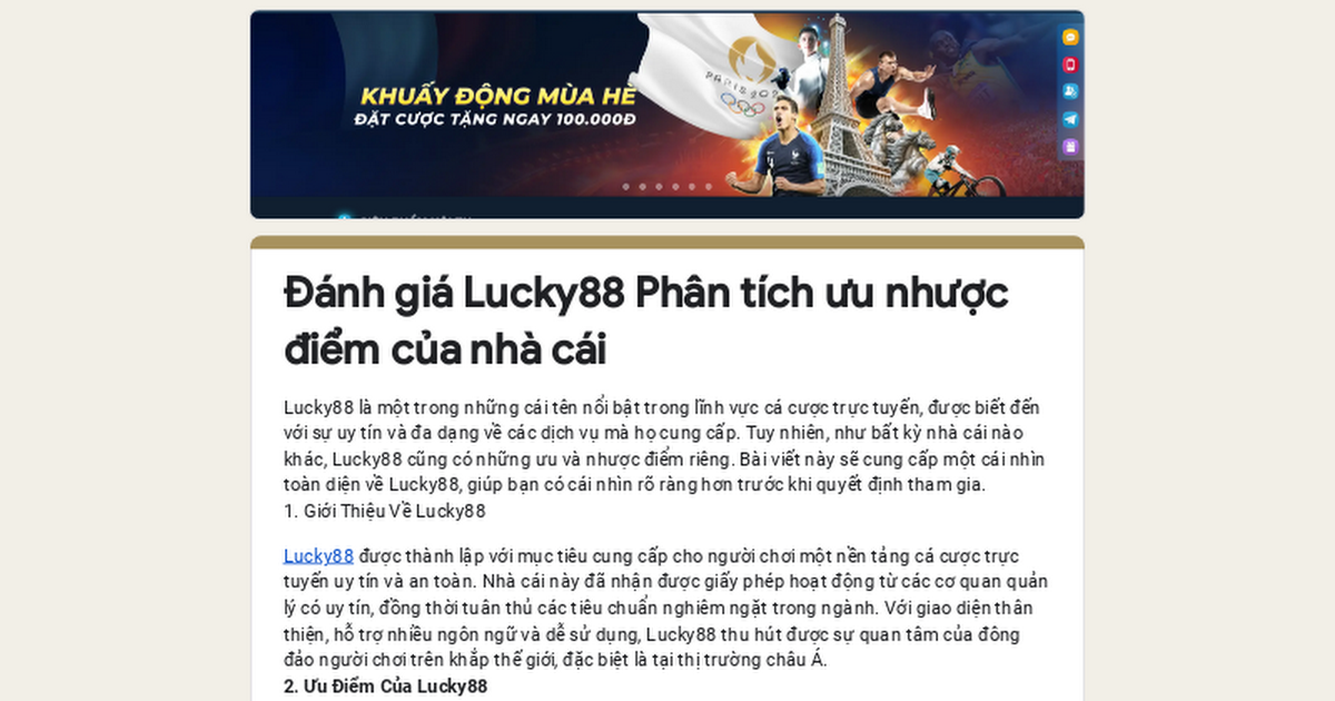 Đánh Giá Lucky88: Ưu Điểm Và Nhược Điểm Của Nhà Cái Hàng Đầu